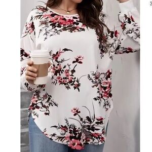 SHEIN Curve Floral Crisscross Back Long Sleeve Tunic US Women’s Size 0XL